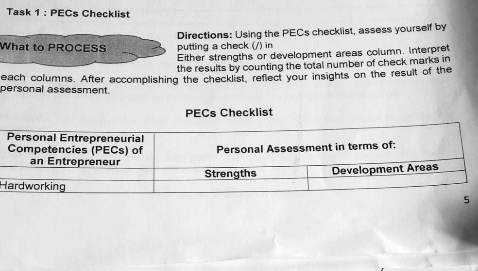SOLVED Pasagot po please kailangan ko na po ngayon. Task 1 PECs