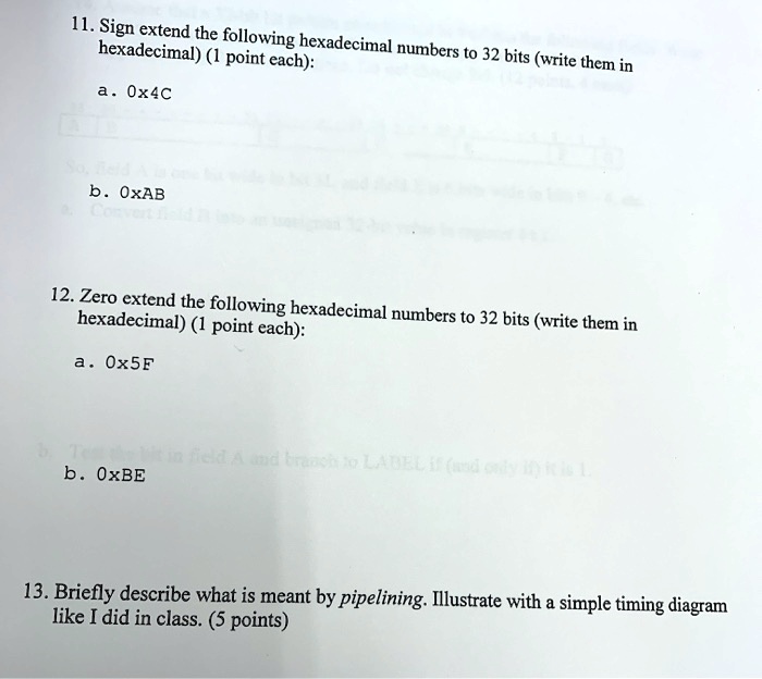 SOLVED: 11. Sign extend the following hexadecimal numbers to 32 bits ...