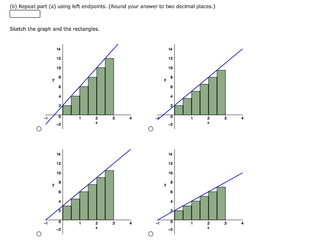 (b) Repeat part (a) using left endpoints. (Round your answer to two ...