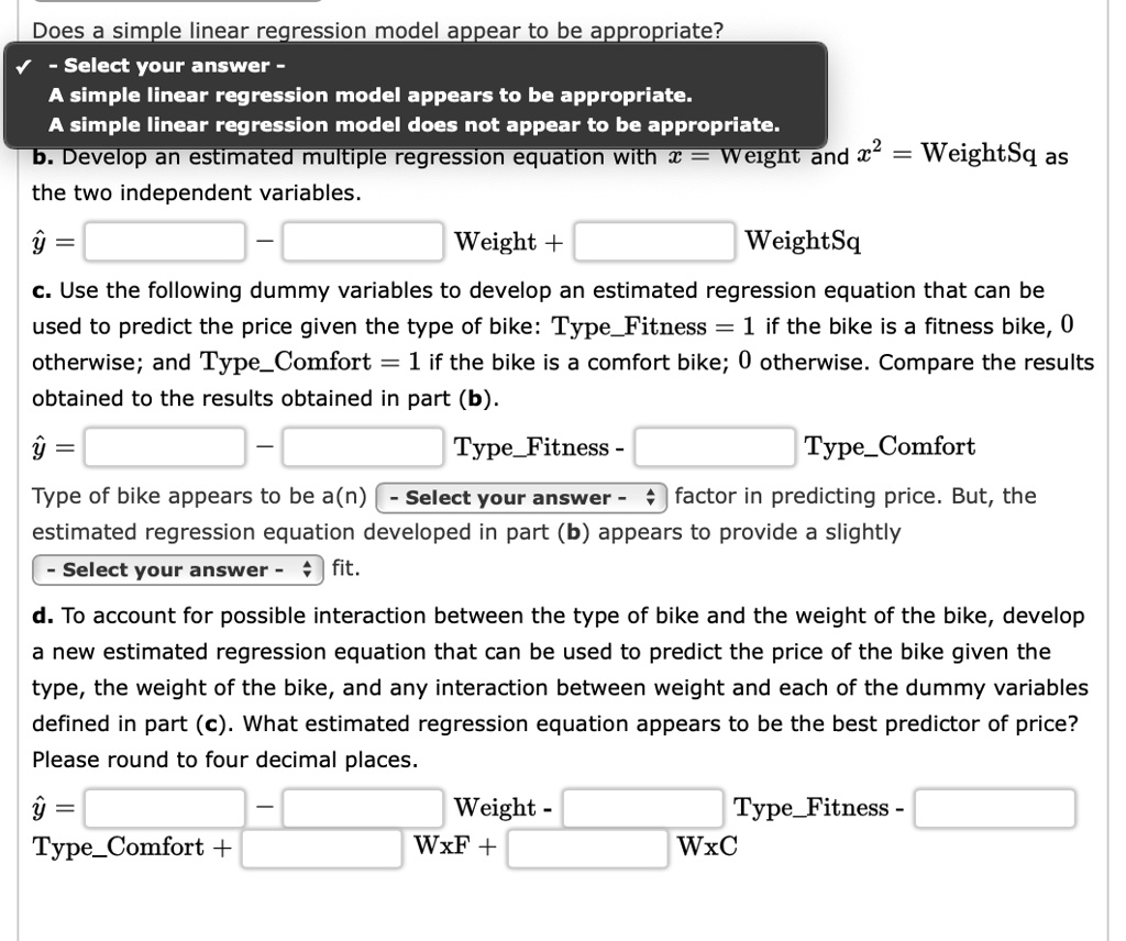 does a simple linear regression model appear to be appropriate select ...