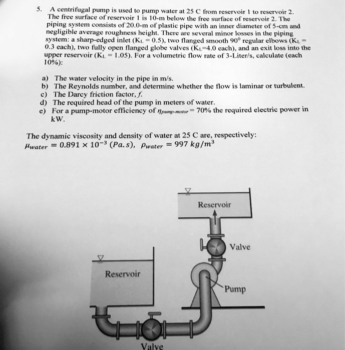 SOLVED A centrifugal pump is used to pump water at 25Â°C from reservoir 1 to reservoir 2. The
