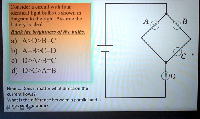 Consider a circuit with four identical light bulbs as shown in diagram ...
