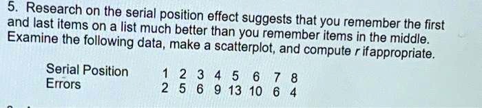 5. Research on the serial position effect suggests that you remember ...