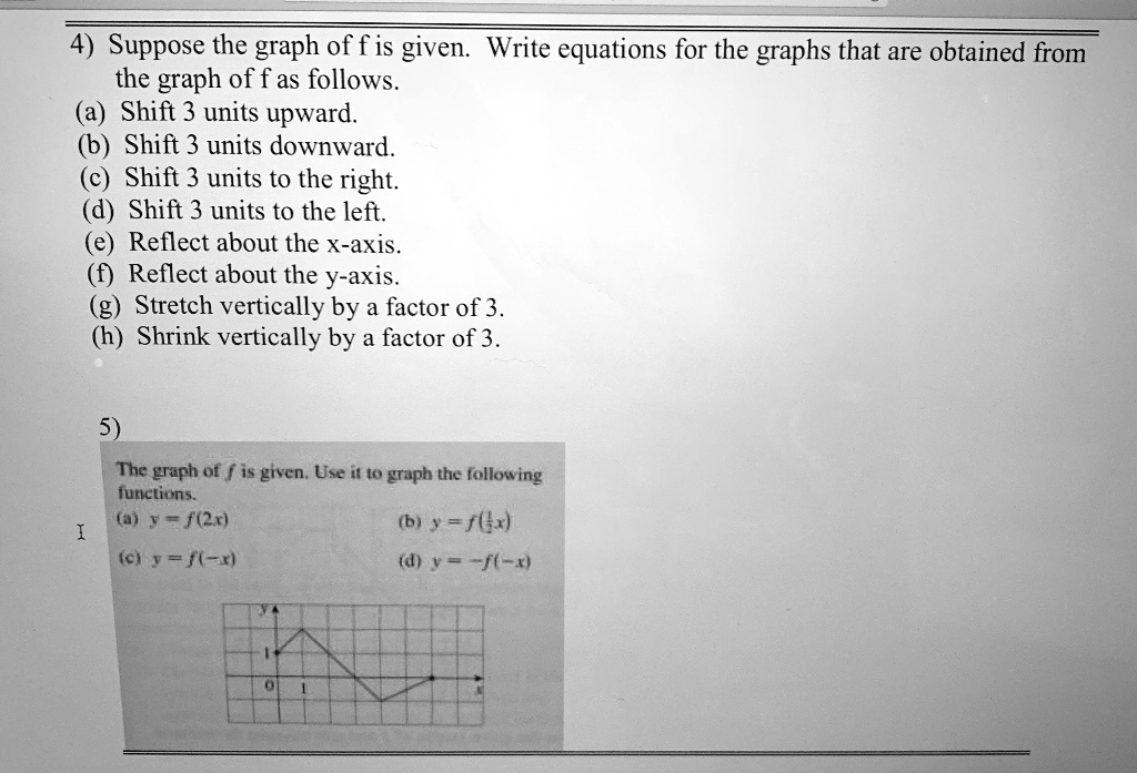 SOLVED: Suppose the graph of f is given. Write equations for the graphs ... image.