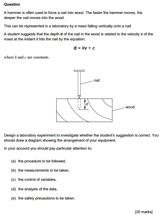 A hammer is often used to force a nail into wood. The faster the hammer