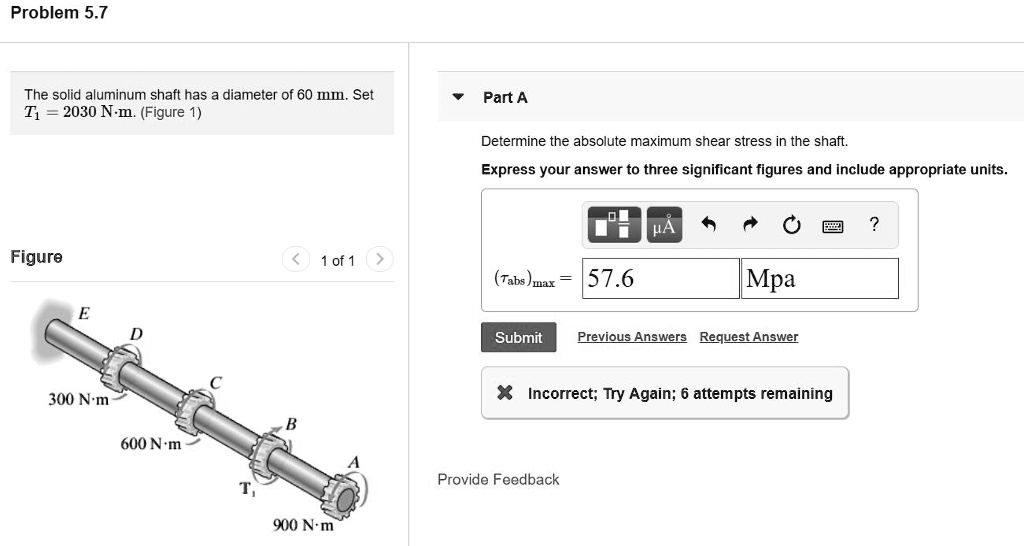 Solved The Solid Aluminum Shaft Has A Diameter Of 60 Mm Set T 2030 NÂ·m Figure 1 Part A 9704