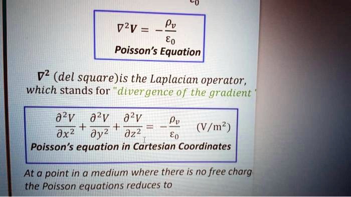 SOLVED: V2V = Pv E0 Poisson's Equation V2 (del square) is the Laplacian ...