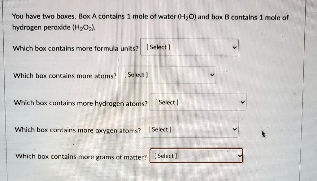 you have two boxes box a contains 1 mole of water h2o and box b ...