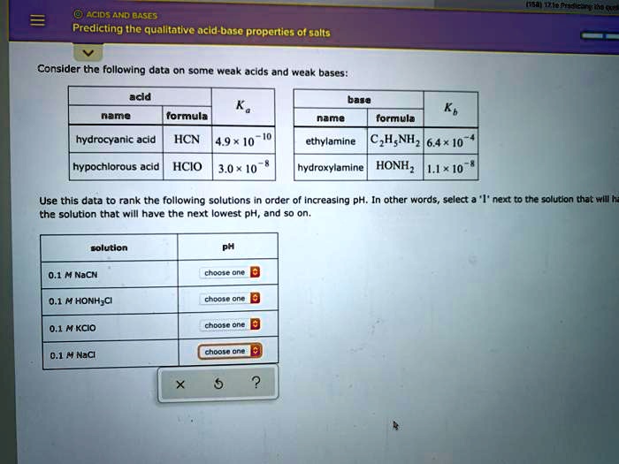 SOLVED: @ AciDs AND @RSES Predicting The Qualltative Acid-basc ...