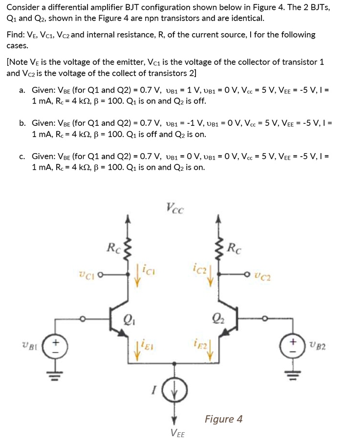 SOLVED Texts Consider a differential amplifier BJT configuration