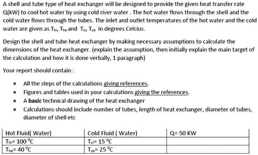 SOLVED A shell and tube type of heat exchanger will be designed to