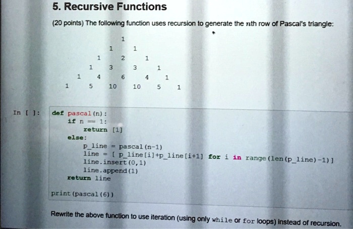 SOLVED Text Python Question 5. Recursive Functions 20 points