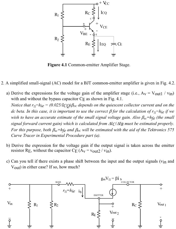 SOLVED Figure 4.1 Commonemitter Amplifier Stage 2. A simplified smallsignal (AC) model for a