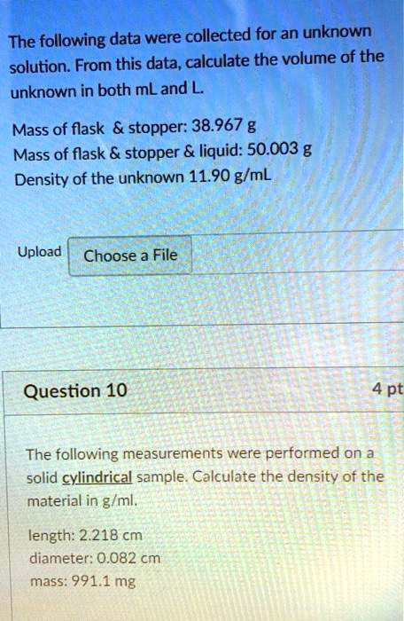 the following data were collected for an unknown solution from this ...