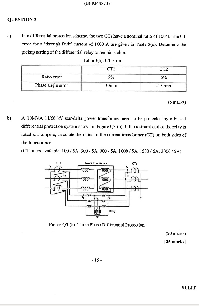 SOLVED: QUESTION 3 a) In a differential protection scheme, the two CTs ...