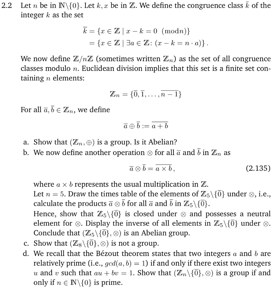 SOLVED: 2.2 Let N Be In NI0. Let K,x Be In Z. We Define The Congruence ...