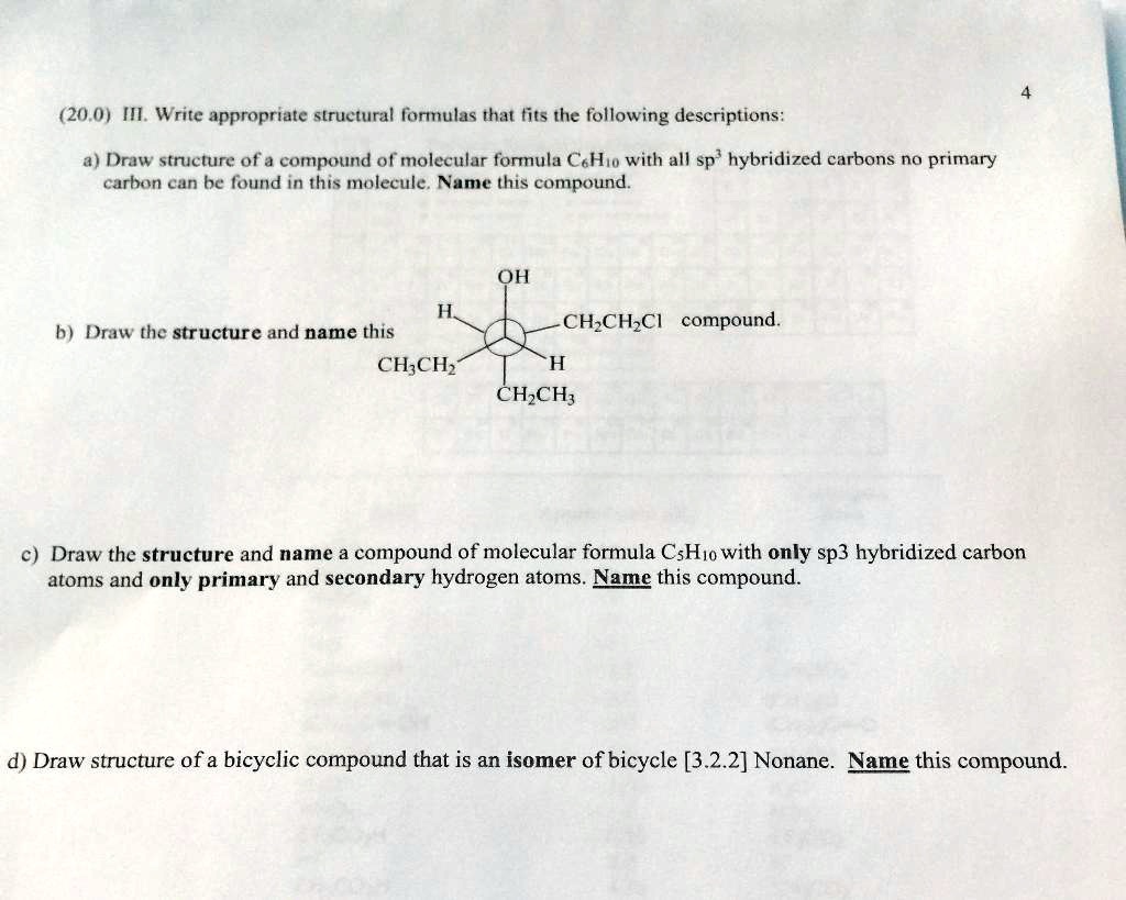 SOLVED MII. Write appropriate structural formulas that fit the
