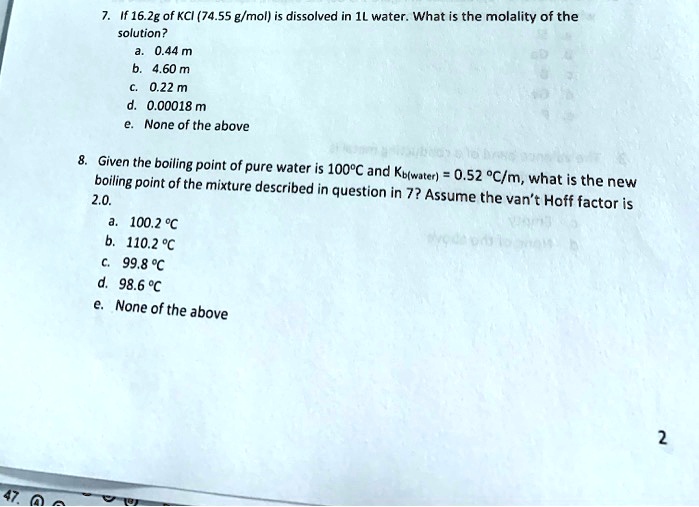 If 16.2g of KCl (74.55 g/mol) dissolved in 1L of water, what is the