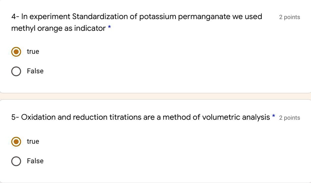 SOLVED 4In experiment Standardization of potassium permanganate we