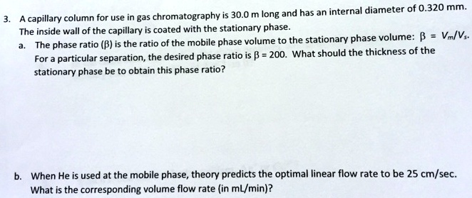 SOLVED: A capillary column for use in gas chromatography is m long and ...