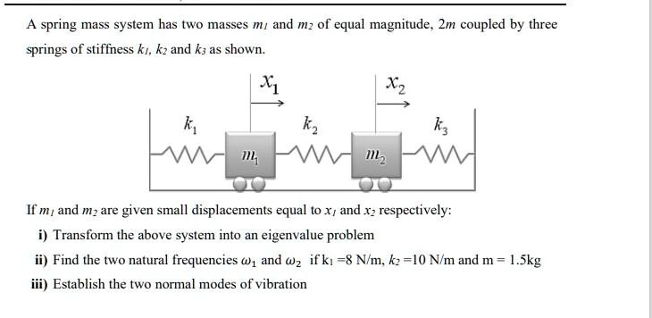 SOLVED: A spring mass system has two masses m1 and m2 of equal ...