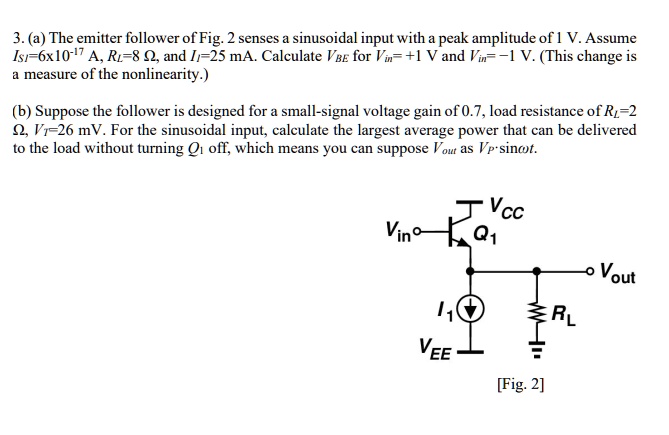 SOLVED: (a) The emitter follower of Fig.2 senses a sinusoidal input ...