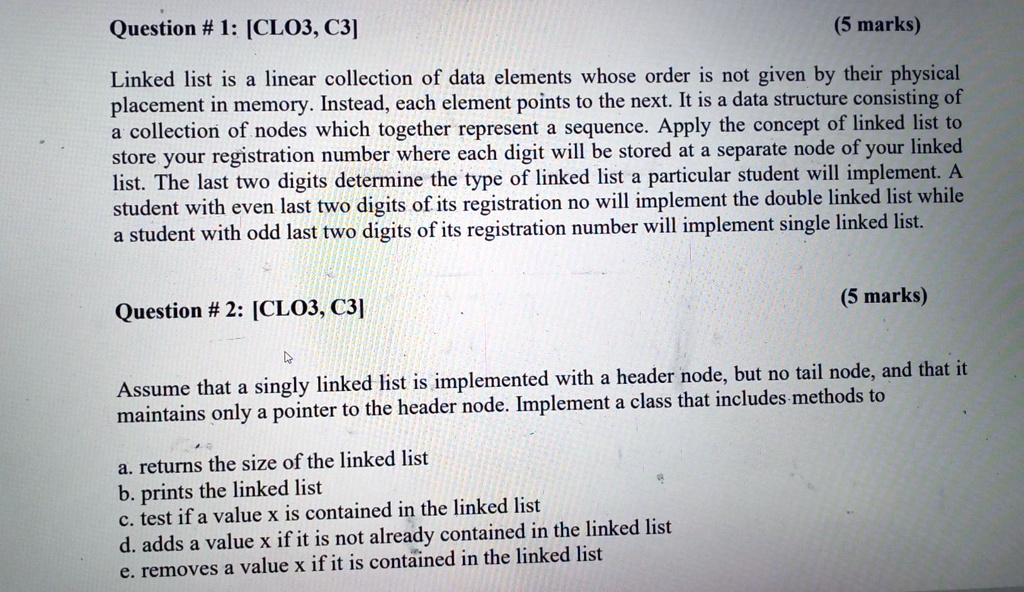 linked list important questions with code and... SOLVED: This is my Data Structures and Algorithms assignment. Kindly ...