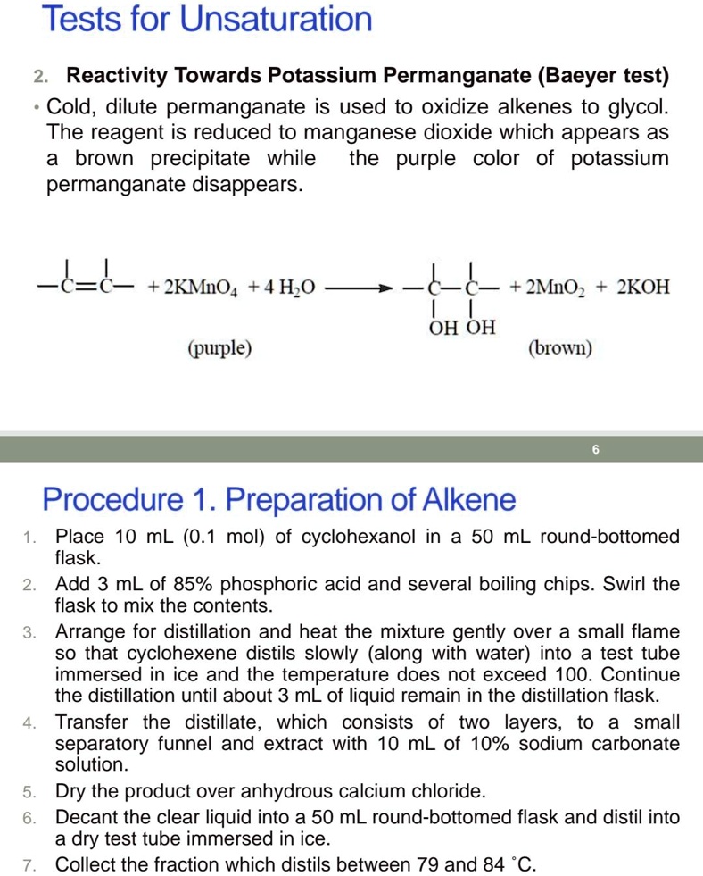 tests for unsaturation reactivity towards potassium permanganate baeyer ...