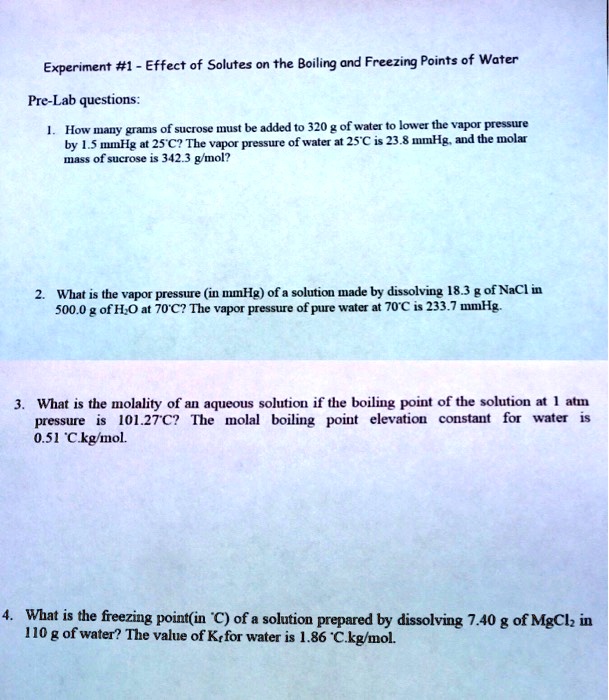 SOLVED Experiment 1 Effect of Solutes on the Boiling and Freezing