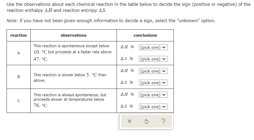 SOLVED Use The Observations About Each Chemical Reaction In The Table