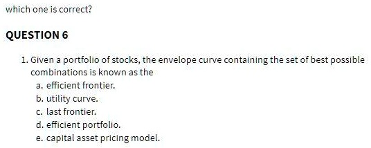 Solved: Question 6 1. Given A Portfolio Of Stocks, The Envelope Curve 