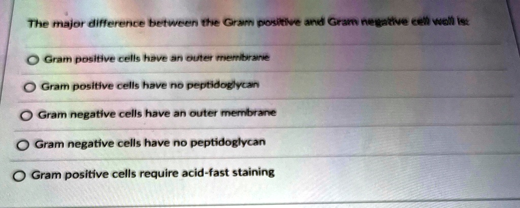 the major difference between the gram positive and gram negative cell ...