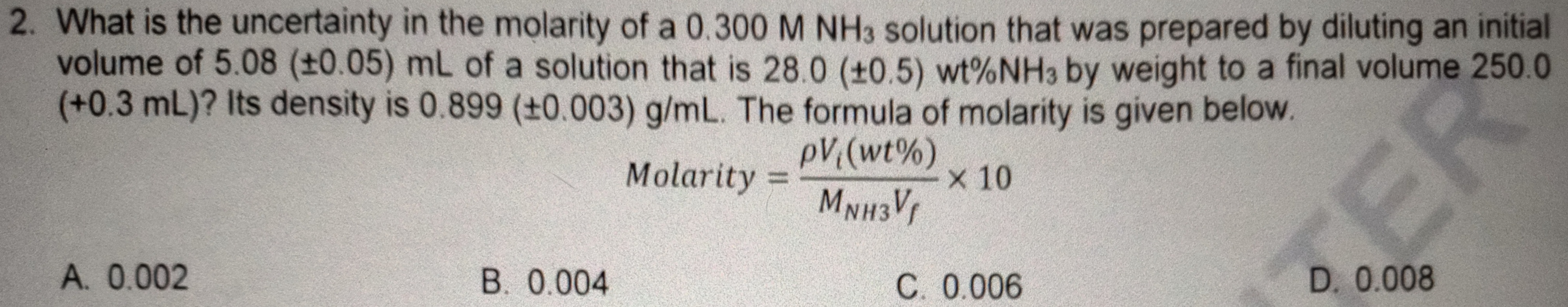 solved-2-what-is-the-uncertainty-in-the-molarity-of-a-0-300-mnh3