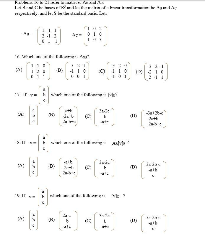 SOLVED:Problems 16 to 21 refer to matrices AB and Ac Let B and C be ...