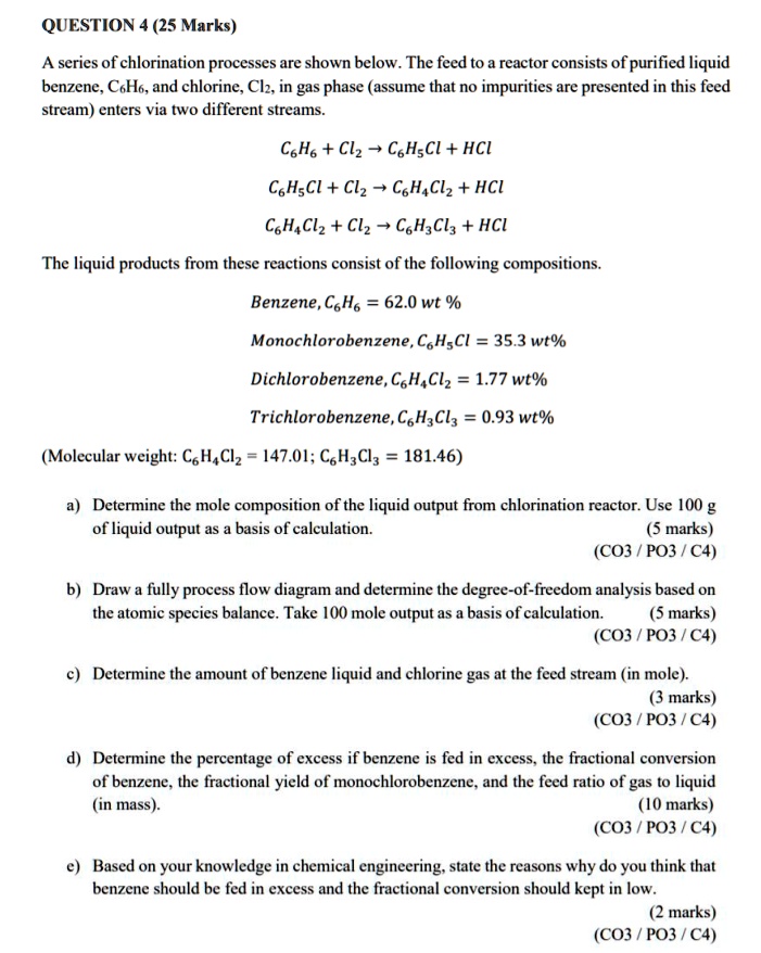 SOLVED A series of chlorination processes are shown below. The feed to