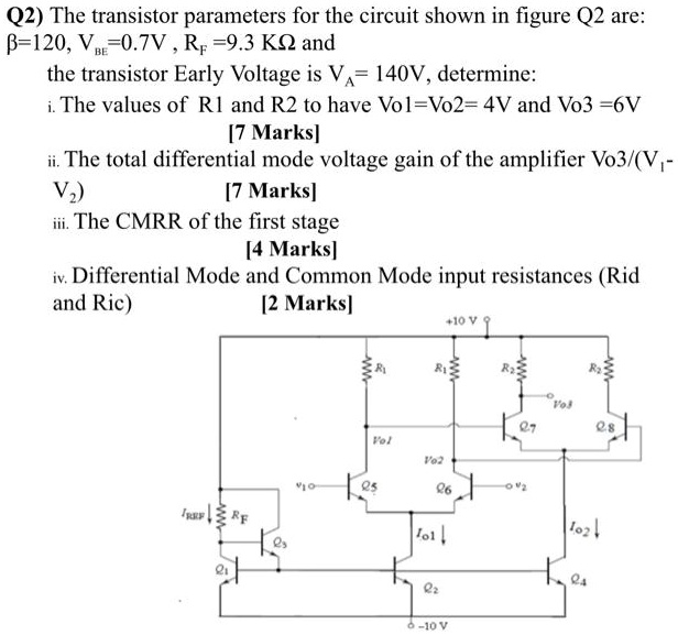 SOLVED The transistor parameters for the circuit shown in figure Q2