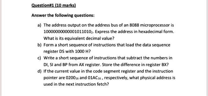 SOLVED: Questionbl (10 marks] Answer the following questions: a) The ...