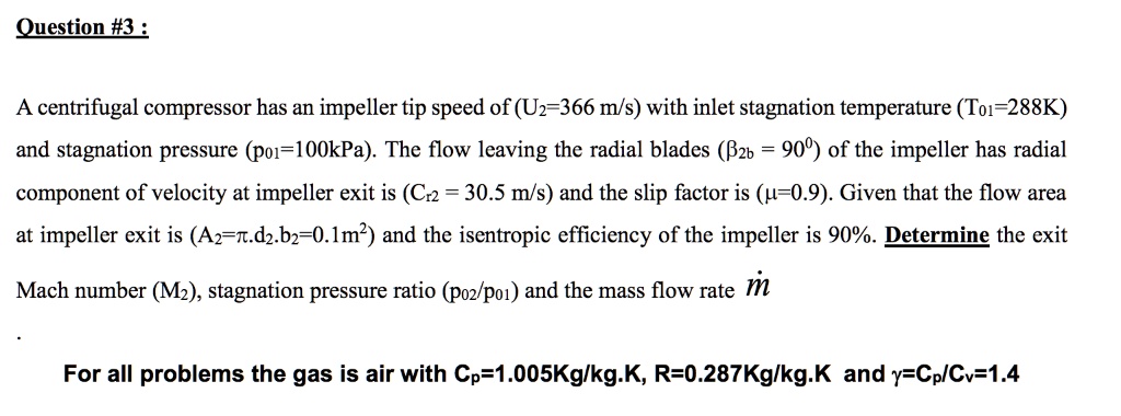 SOLVED: A centrifugal compressor has an impeller tip speed of (U2 = 366 ...