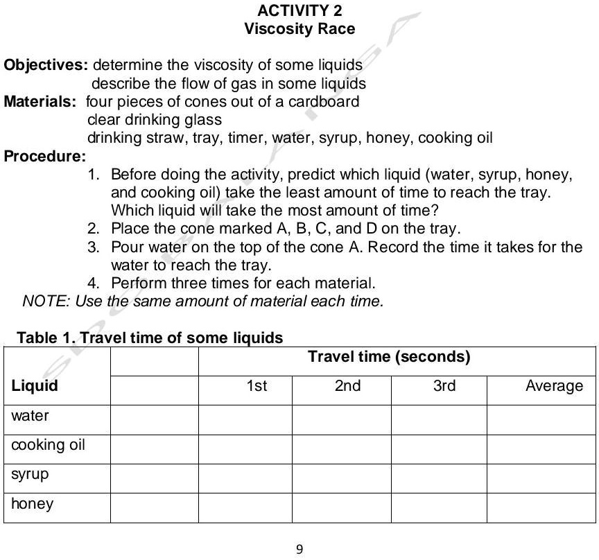 SOLVED ACTIVITY 2 Viscosity Race Objectives Determine the viscosity of some liquids and