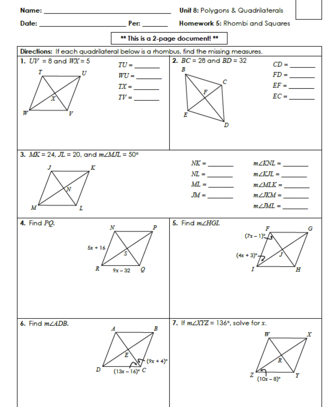 unit 8 polygons and quadrilaterals answer key homework 1