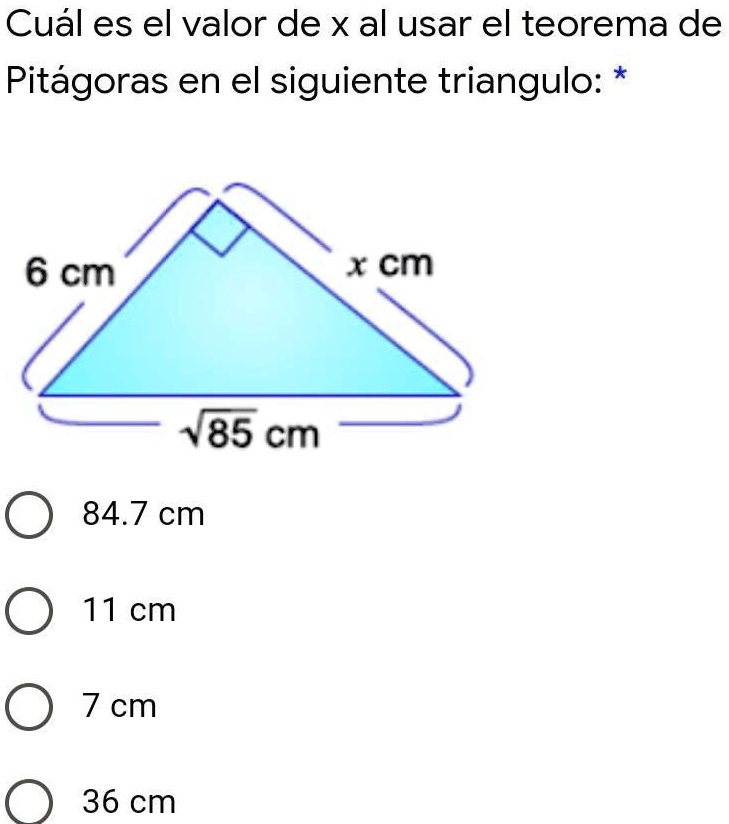 SOLVED: Cuál es el valor de x al usar el teorema de Pitágoras en el ...