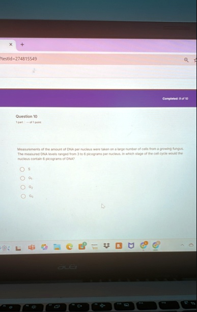 testid274815549 completed 9 of 10 question 10 1 part of 1 point measurements of the amount of dna per nucleus were taken on a large number of cells from a growing fungus the measured dna lev 27548