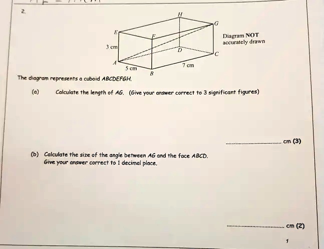 Solved The Diagram Represents Cuboid Abcdefgh Calculate The Length Of Ag Give Your Answer 3500