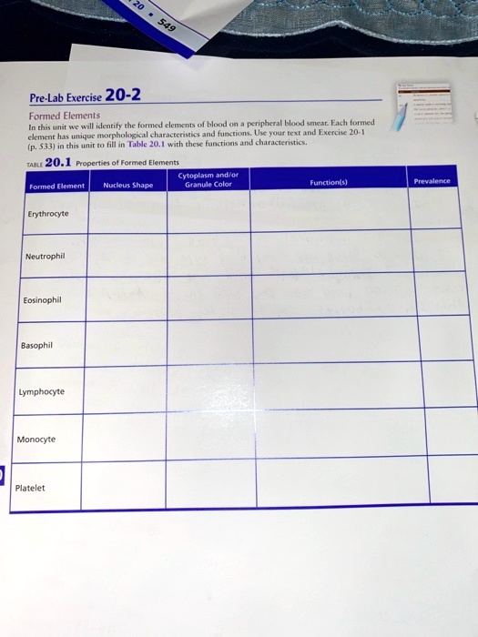 SOLVED PreLab Exercise 202 Formed Elements In this unit, we will