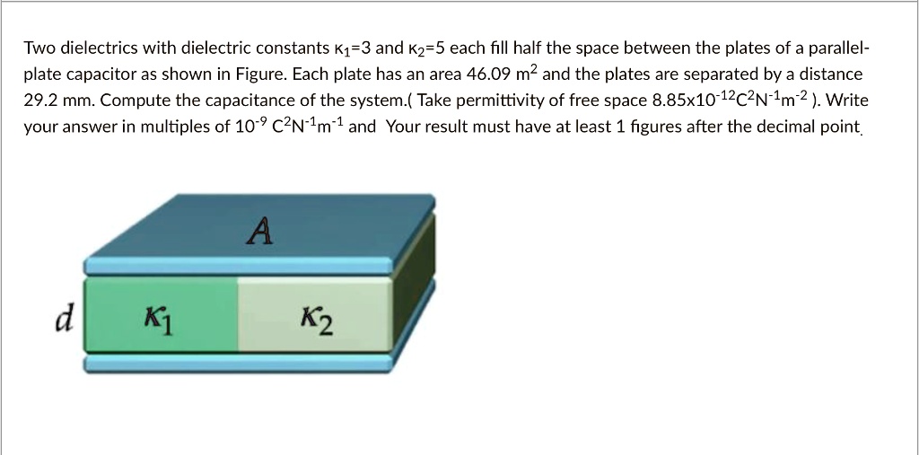 SOLVED Two dielectrics with dielectric constants K1=3 and K2=5 each