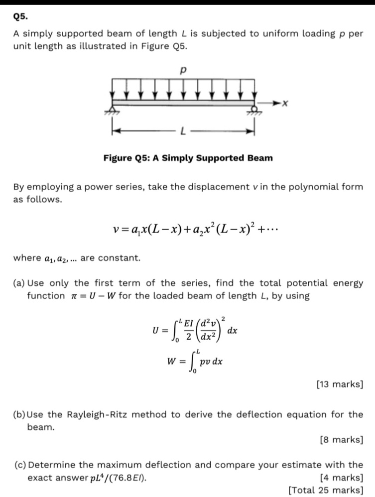 SOLVED: Q5. A simply supported beam of length L is subjected to uniform ...