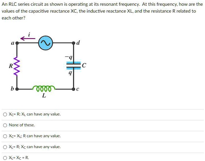 SOLVED An RLC series circuit a5 shown is operating at its resonant