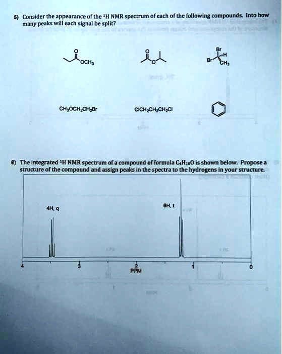 consider the appearance of the h nmr spectrum of cach of the following ...