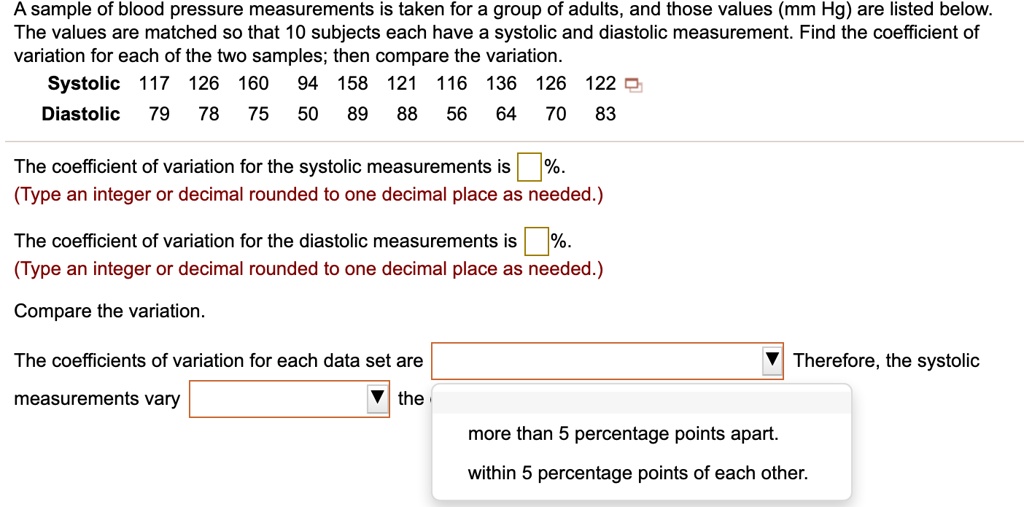SOLVED A sample of blood pressure measurements is taken for a group of