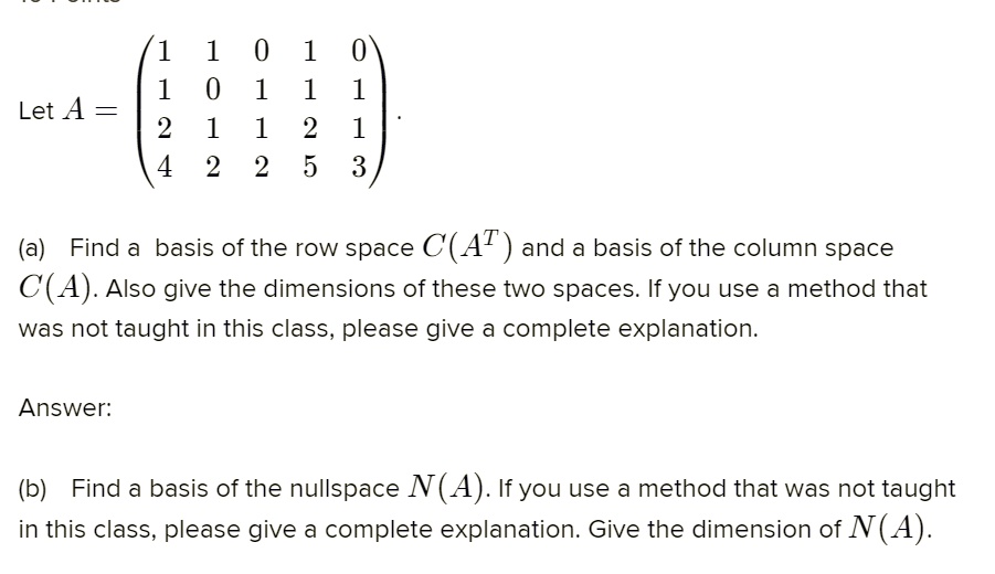 SOLVED 1 0 1 0 1 0 1 1 1 2 1 2 1 4 2 2 5 3 Let A e Find a